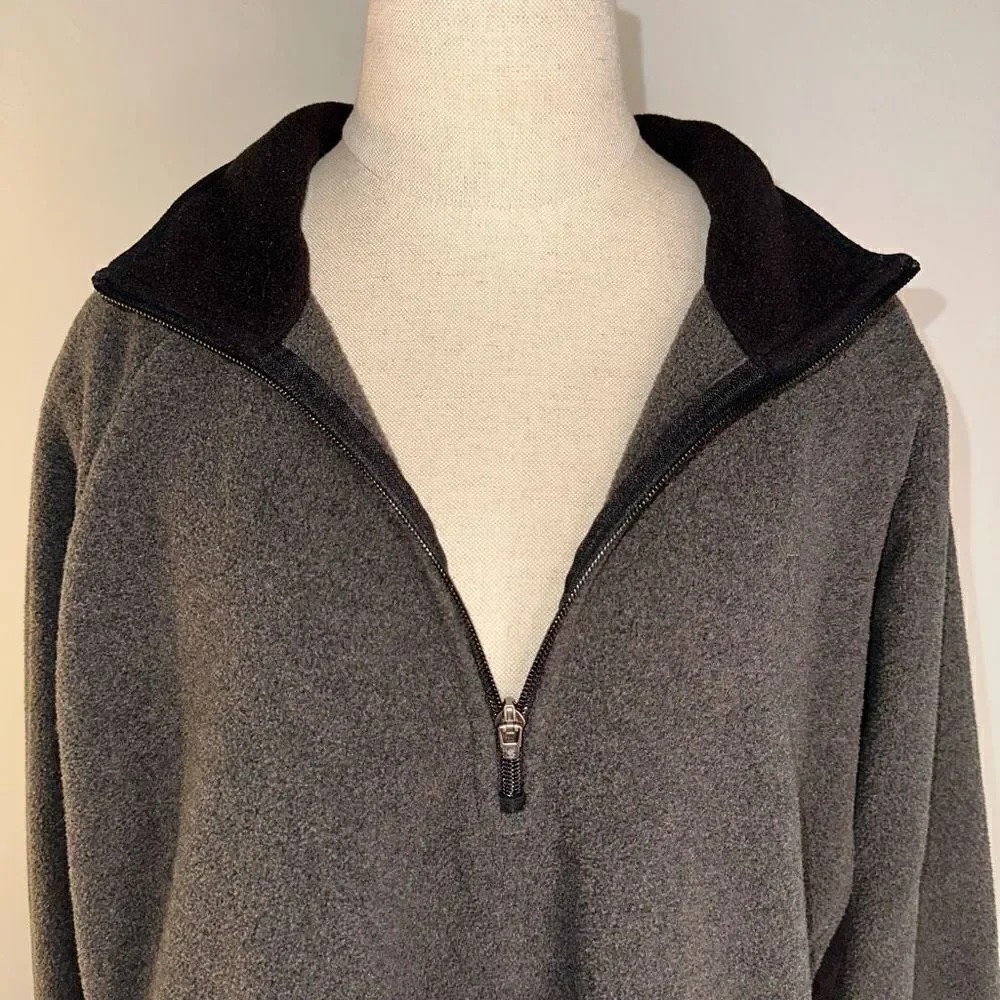 Eddie Bauer Mens Gray Black Fleece Pullover Sweatshirt 1/4th Zip Turtleneck Cozy